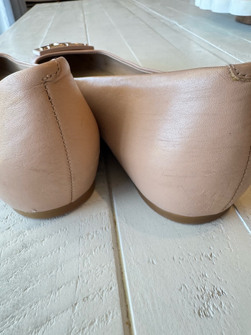 Tory Burch Ballet Flats Leather Logo Beige Size 8M - Picture 7 of 10